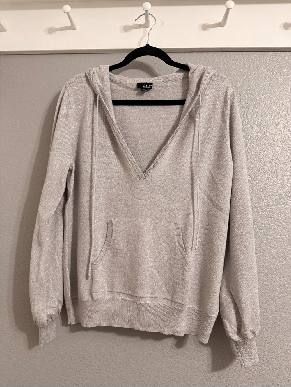 a.n.a Silver Shimmer V-Neck Hoodie Sweater